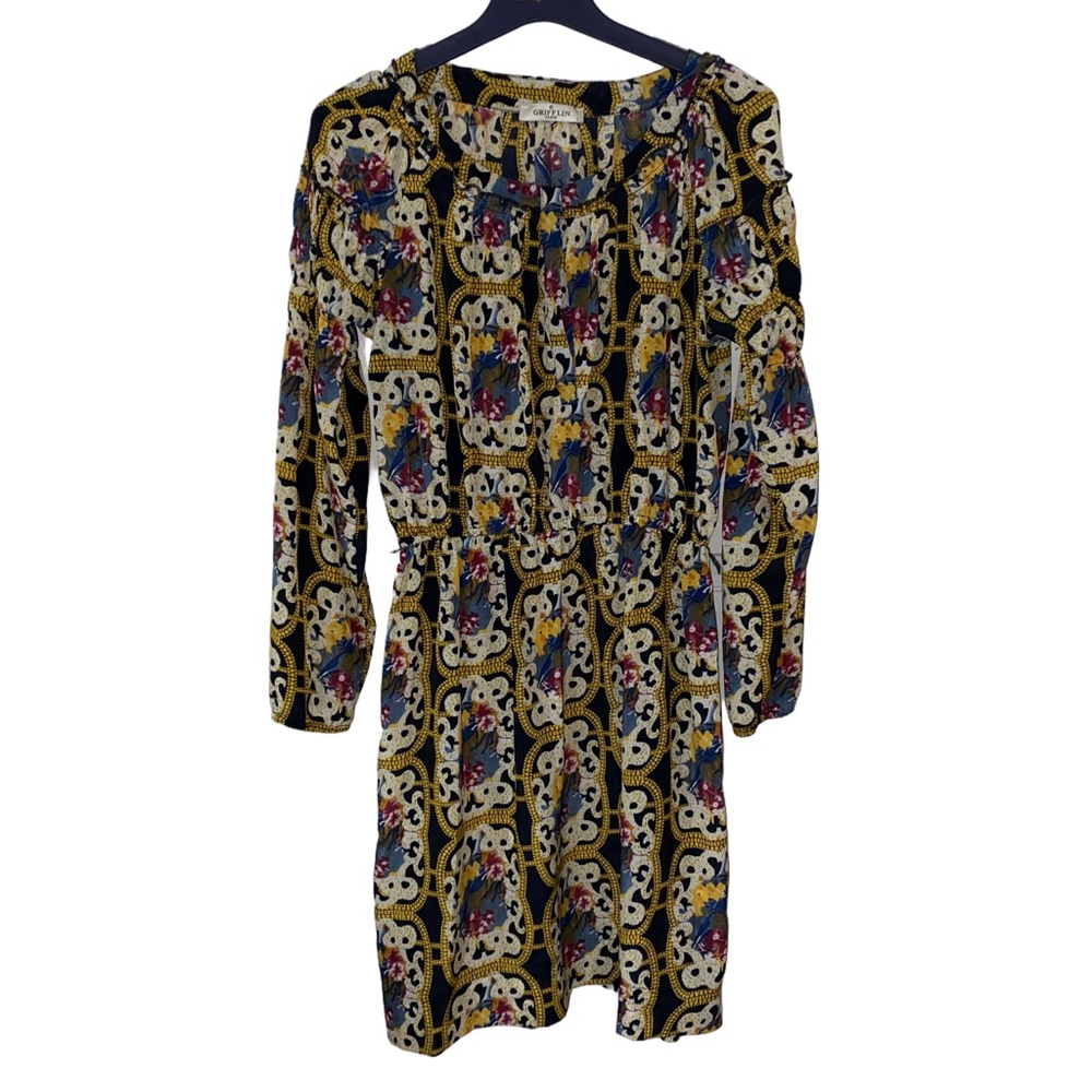 Women's Griffin Paris Versace Inspired Print Long Sleeve Midi Dress Size Large